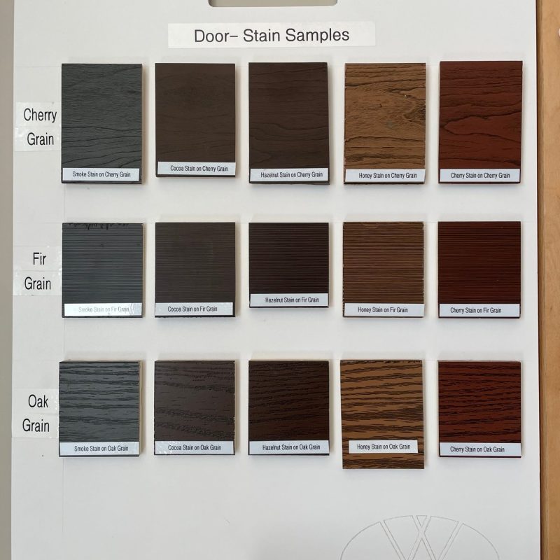 Door Stain Samples – Cherry, Fir, and Oak Grain